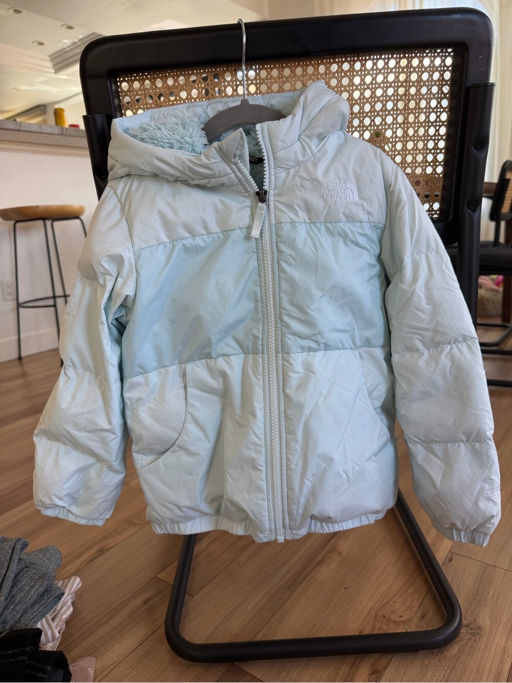 The North Face Kids Light Blue Hooded Puffer Jacket
